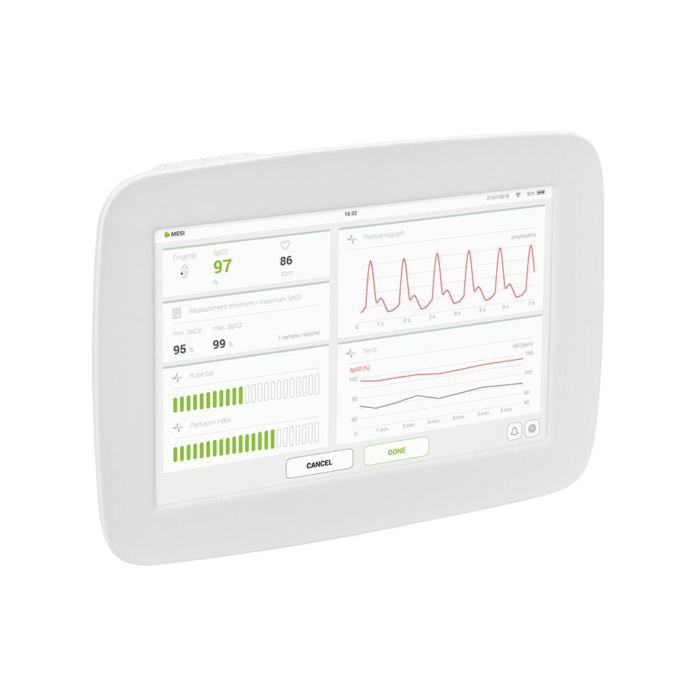 Intuitive Benutzeroberfläche und sehr gut ablesbares Display MESI mTablet SpO2