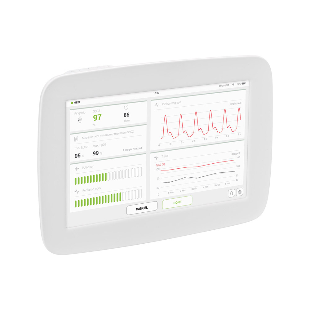 Pneumotachograph mit integrierter Selbst-Kalibrierung. Individuell erweiterbar durch MESI mTablet Module.  MESI mTablet SPIRO