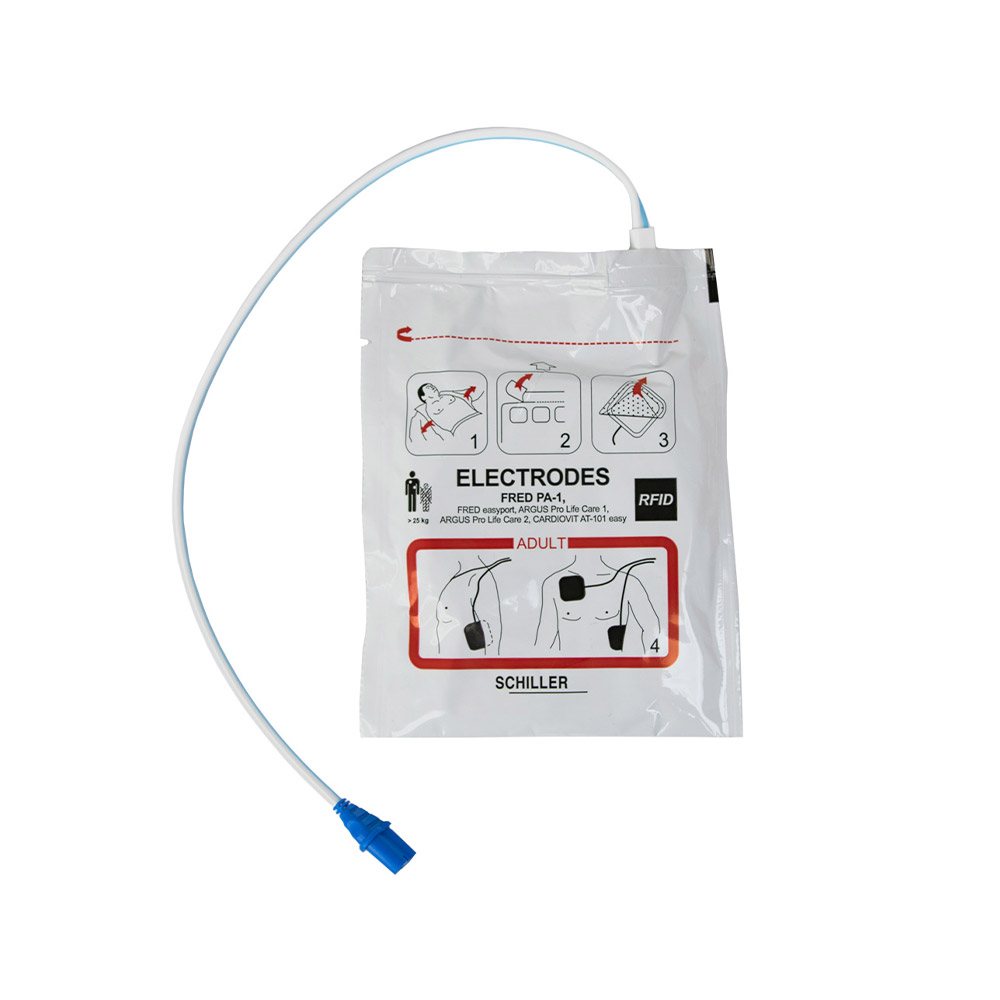 Lieferung mit vorkonnektierten Defibrillations-Elektroden für Erwachsene Schiller FRED PA-1