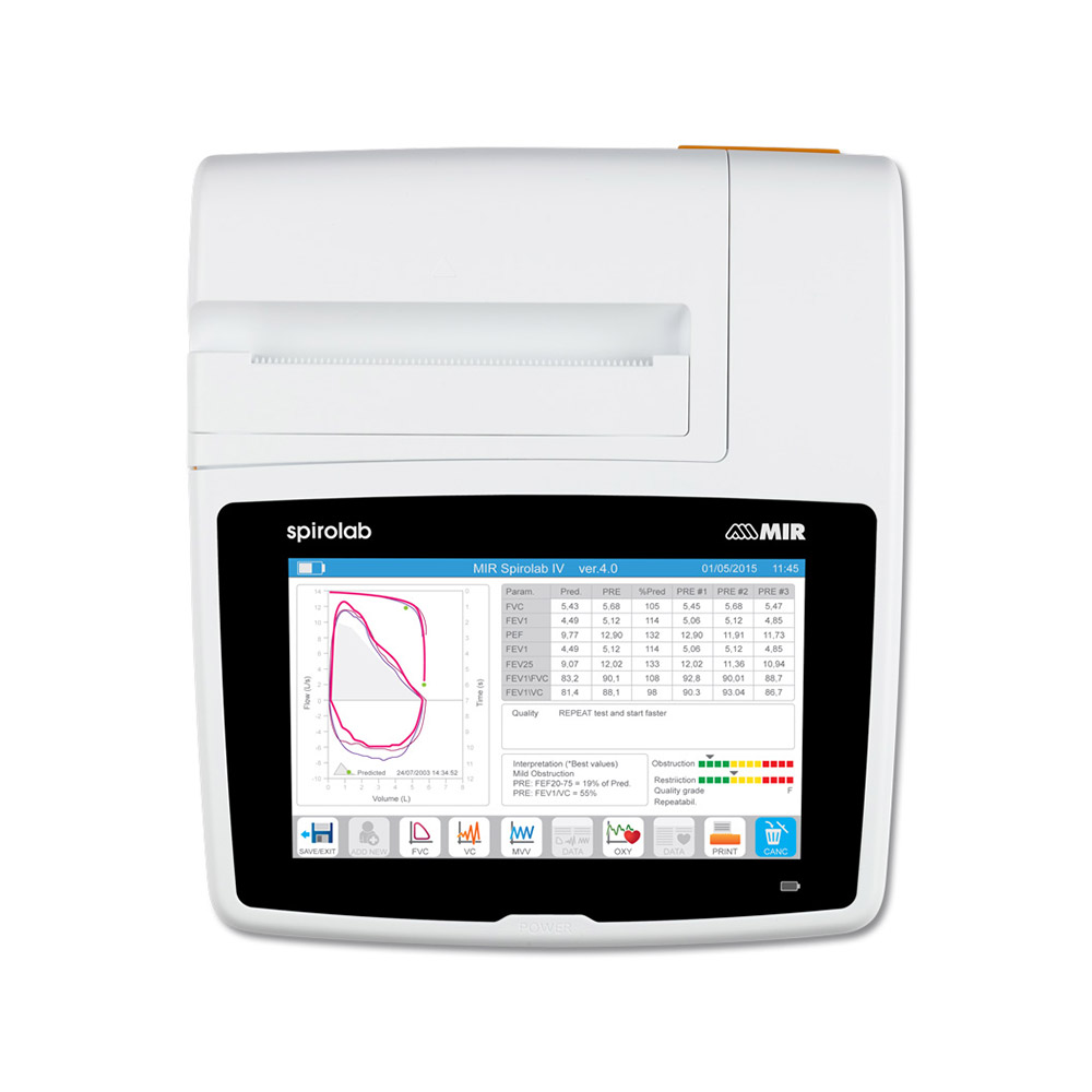 Grafiken und Tabellen aller Patiententests übersichtlich auf nur einer Seite New Spirolab Desktop Spirometer