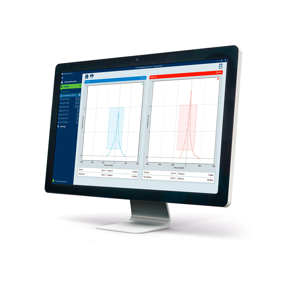 Die Testergebnisse können an den PC übertragen und dort in die Praxissoftware eingebunden werden touchTymp MI 24